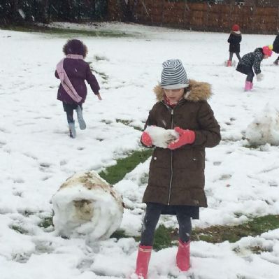 In the snow at school